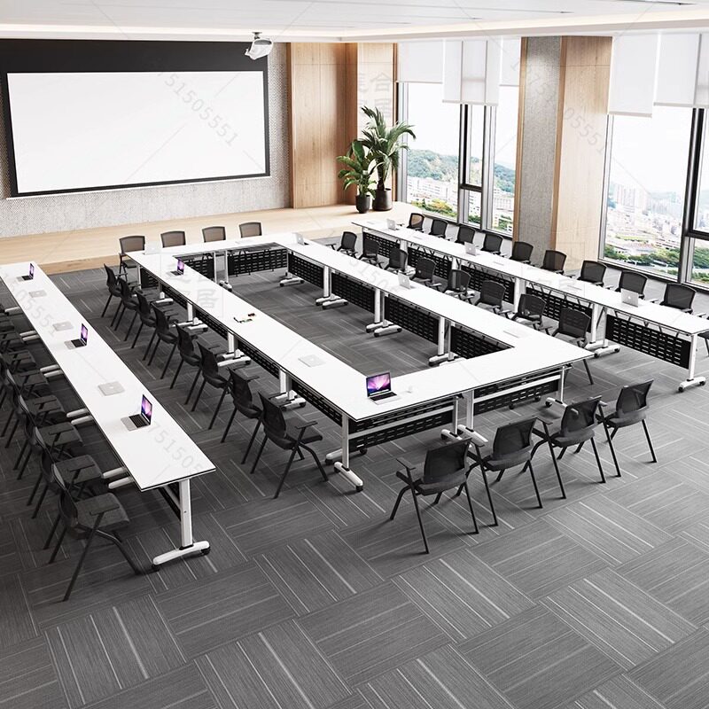 培训桌椅组合可拼接翻板桌移动长条桌带轮L子多功能办公折叠会议
