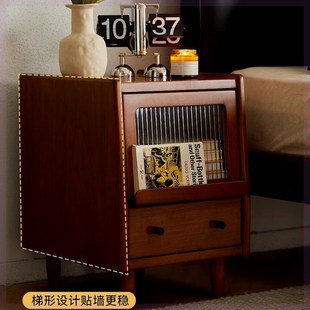 复古实木床头柜卧室简约置物柜家用小型超窄储物T柜收纳床边小柜