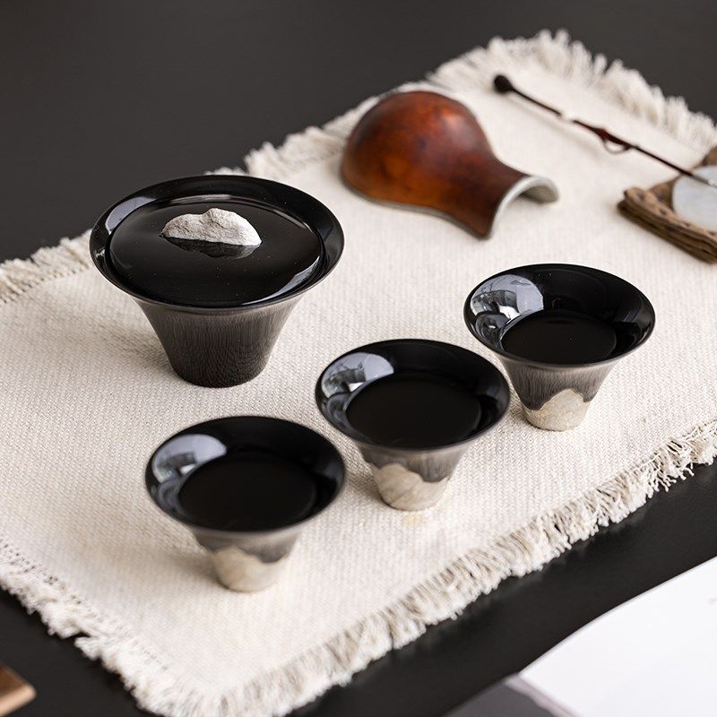 陶璃计划黑金釉墨影山韵盖碗套装简约家J用功夫茶具泡茶碗茶杯送,餐饮具,功夫茶具,淘宝优惠券,粉丝福利购,淘宝优惠卷