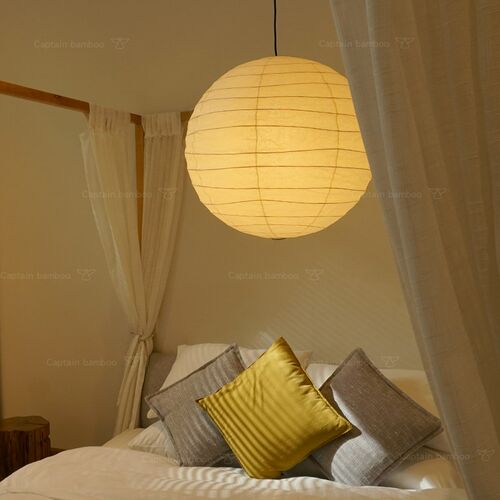 野口勇日式风格纸灯中古奶油黄卧室书F房客餐厅超大圆球形吊灯55D