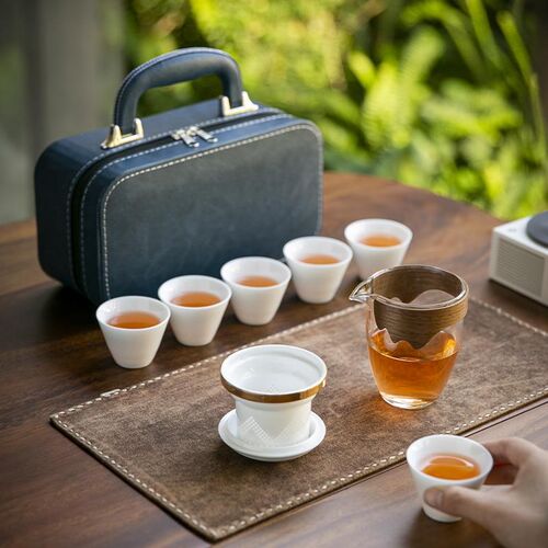 德化白瓷旅行茶具便携功夫茶具茶杯手抓壶K套装户外陶瓷玻璃快客