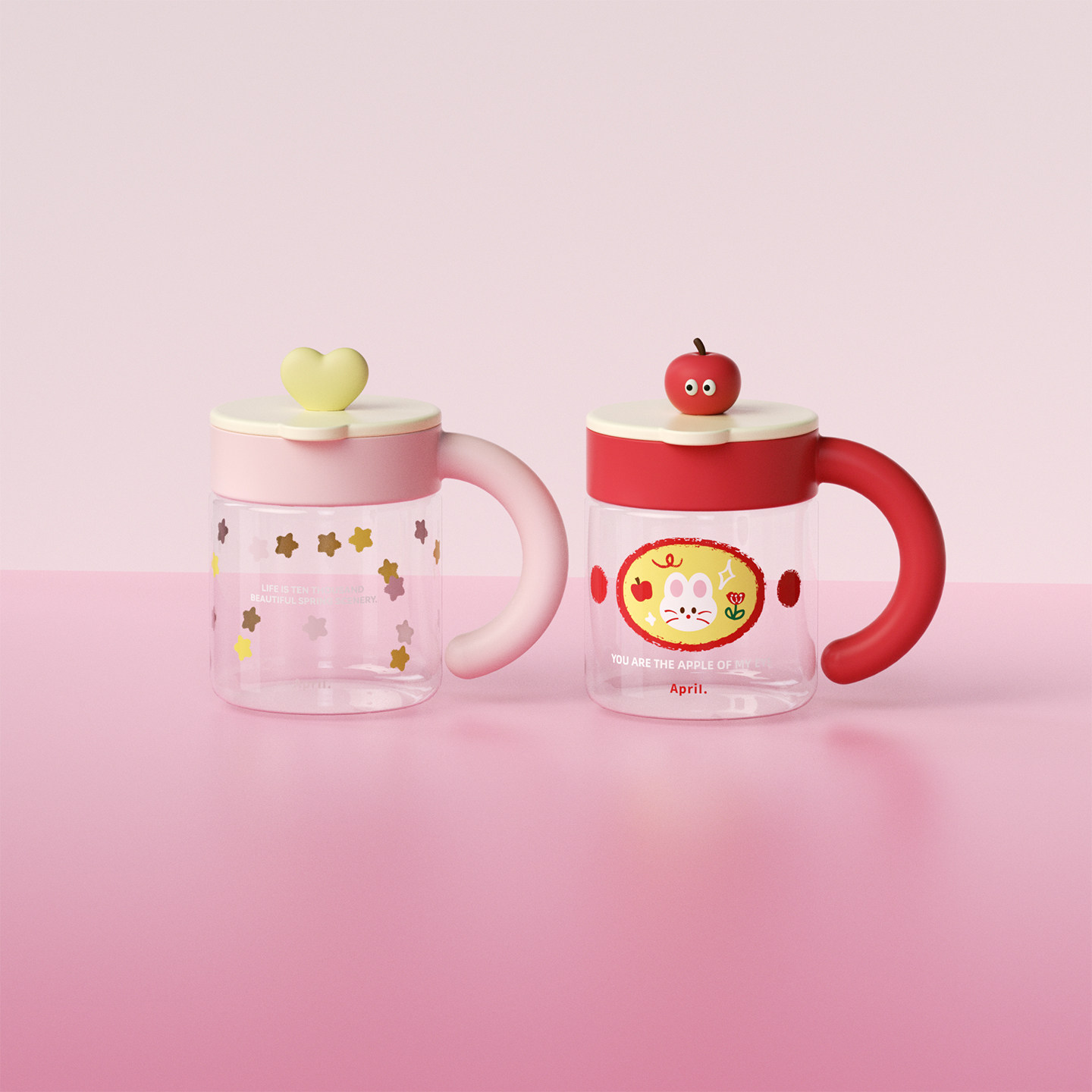 April女生高颜值水杯办公室桌面高硼硅玻璃杯耐高温带手柄带盖