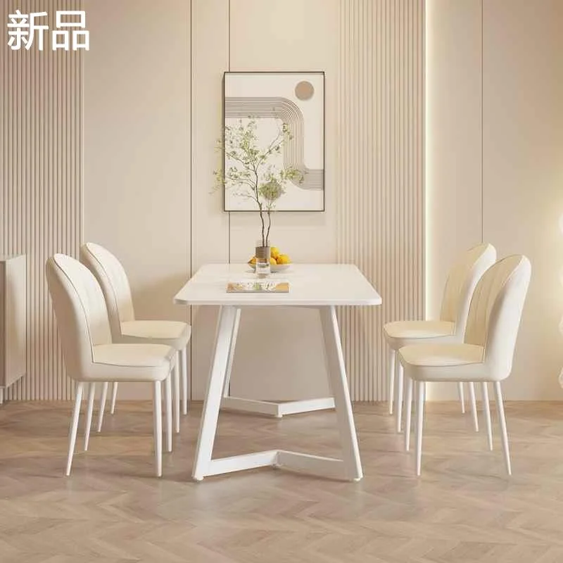 法式奶油风纯白餐桌小户型家用轻奢简约饭桌子长方形出租房餐桌椅