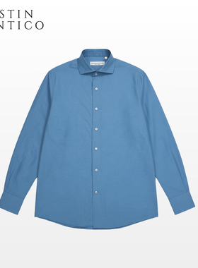2026冬意式PieroTonella面料八字弧型领秋冬蓝色时尚商务休闲衬衫