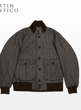 意大利复古A1男士立领飞行员夹克冬人字纹双口袋羊毛休闲外套工装