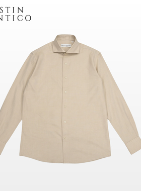 2026冬意式PieroTonella面料八字弧型领秋冬驼色时尚商务休闲衬衫
