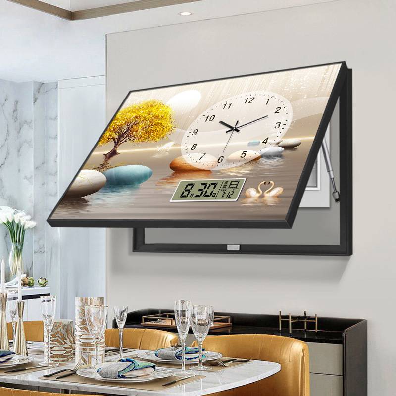 万年历电表箱装饰画带钟表免打孔配电箱遮挡箱现代简约电子钟挂画