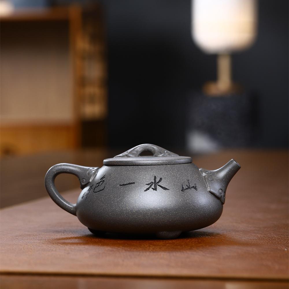 如意刻景景州石瓢壶茶具手工原矿青灰段泥紫砂壶大容量泡茶壶