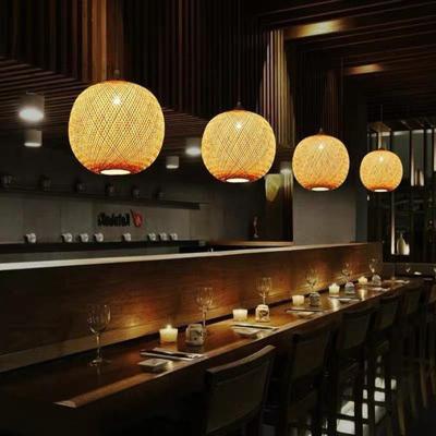 东南亚吊灯创意竹编灯茶室楼梯间圆球灯具新中式禅意民宿餐厅灯饰