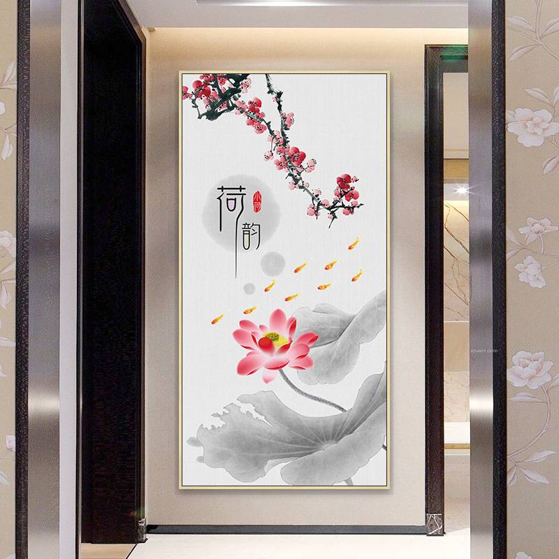 现代简约九鱼图尾条鱼荔枝招财挂画入户走廊玄关过道墙竖版装饰画图片