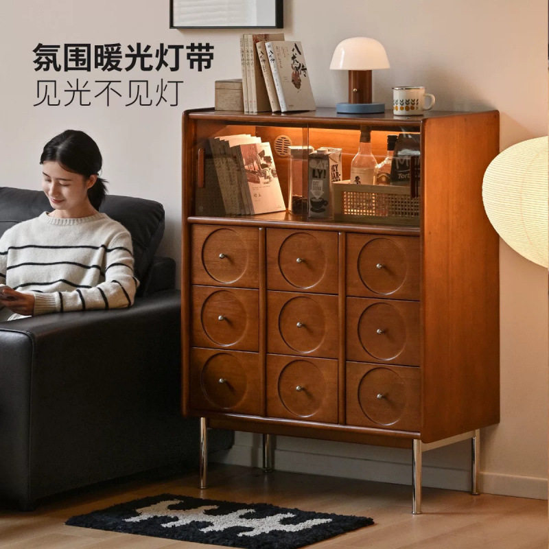 实木边柜斗柜客厅柜轻奢靠墙沙发立柜收纳复古储物柜抽屉卧室床尾
