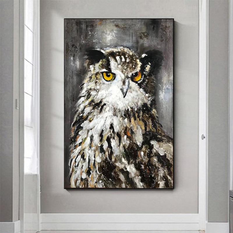 动物猫头鹰手绘油画酒店装饰画卧室大尺寸挂画新房卧室床头挂画图片