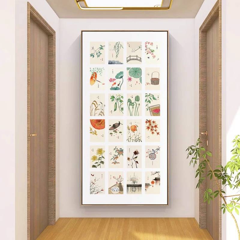 新中式24二十四节气玄关装饰画入户正对门竖版挂画日式风民宿壁画图片