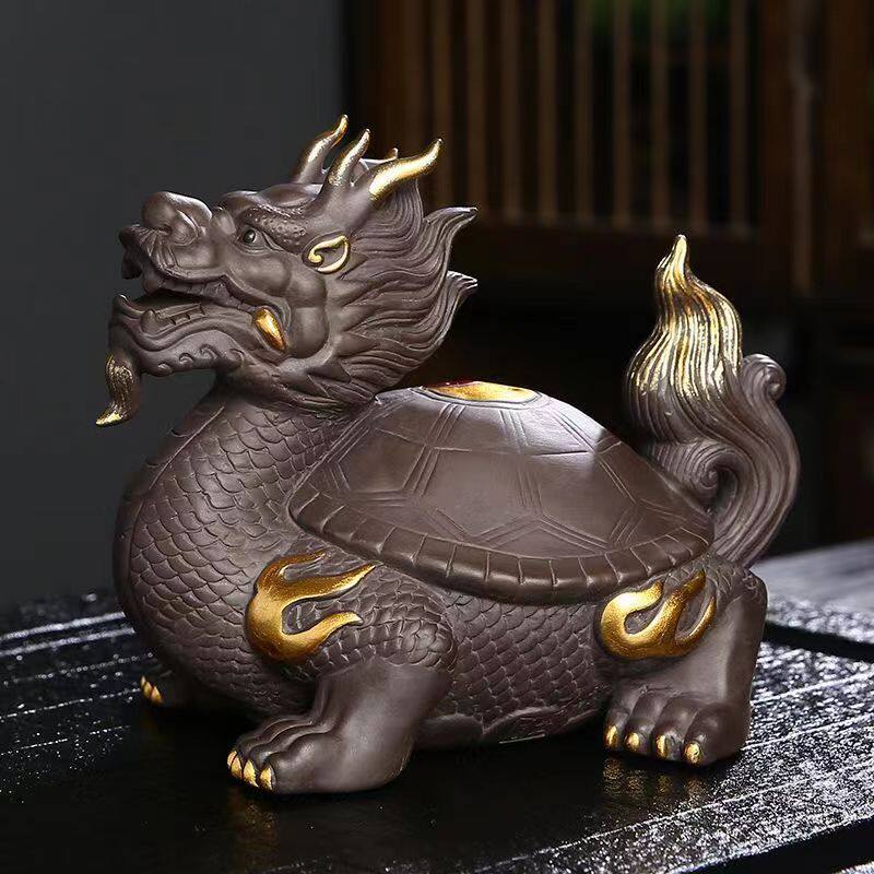 淘瓷八大龙龟紫泥紫砂茶宠茶具配件可养把玩茶宠