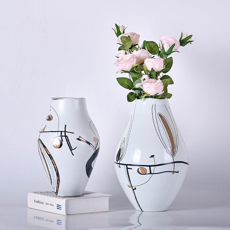 新中式家居陶瓷摆件日式台面饰品写意风格花器展示柜组合花瓶