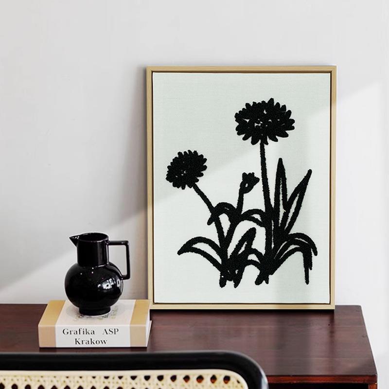 北欧简约植物黑白风格屋内装饰画客厅纯手工刺绣工艺画文创产品图片