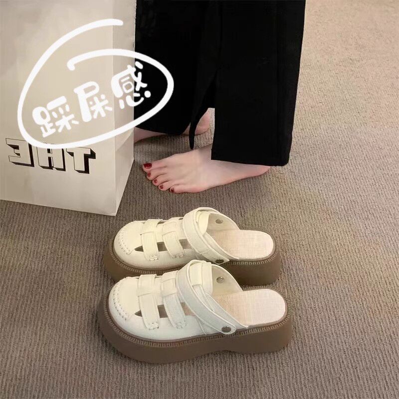 罗马凉鞋女2025夏季新款厚底包头洞洞鞋外穿不累脚透气镂空凉拖鞋