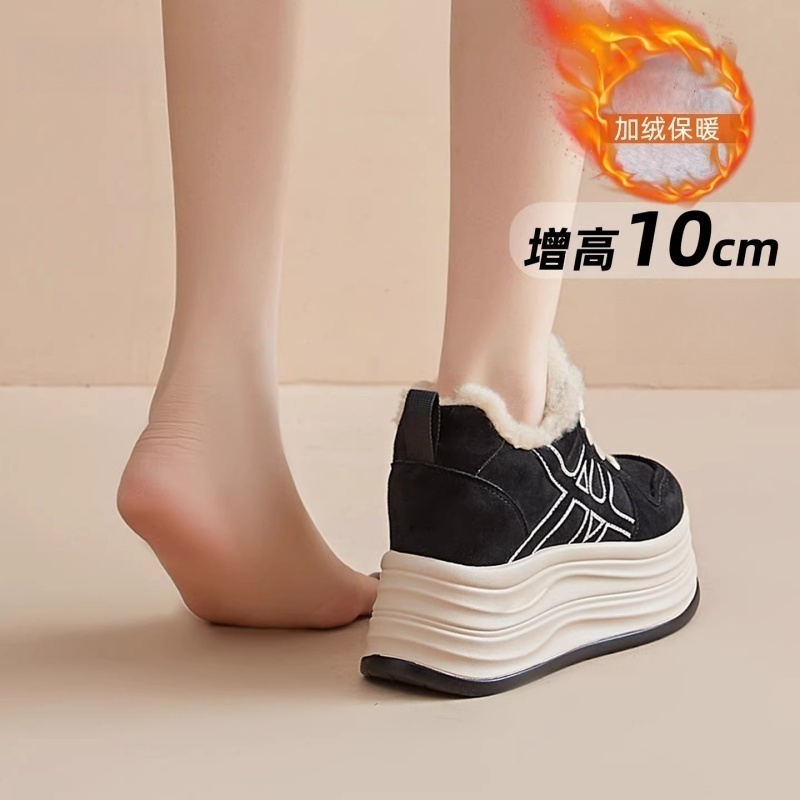 轻便小白鞋女2025年秋冬季新款皮面加绒板鞋10cm厚底内增高女鞋子