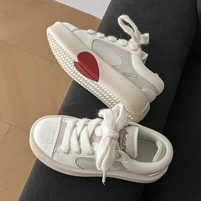 2025新款小众厚底增高鞋子男女同款百搭休闲鞋考拉灰爱心情侣板鞋