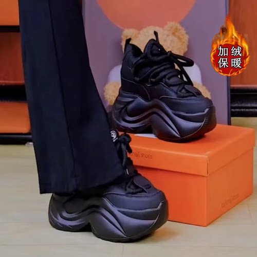 厚底老爹鞋女2025冬季新款加绒保暖棉鞋内增高小个子休闲运动鞋子