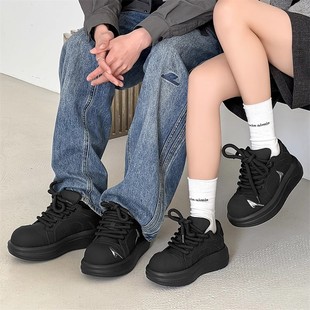 原创新款小众面包大头鞋男女款厚底增高情侣鞋子休闲百搭黑色板鞋