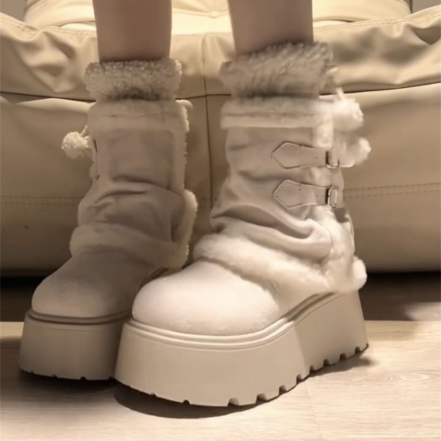 白色复古厚底加绒加厚雪地靴女款