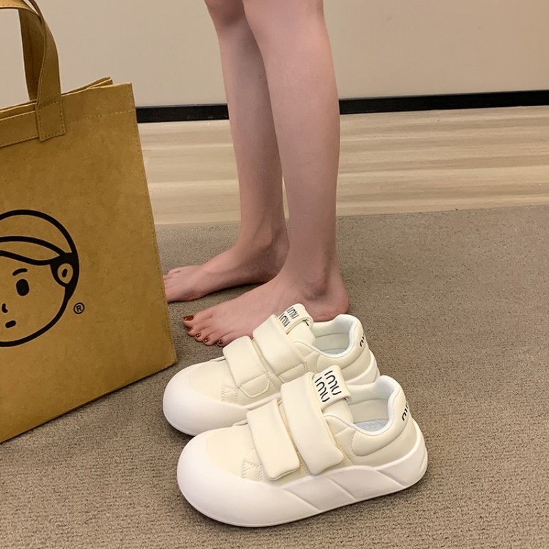 厚底魔术贴小白鞋女2025春季新款奶fufu配裙子面包鞋运动休闲板鞋