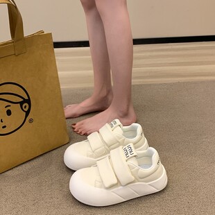 厚底魔术贴小白鞋女2025春季新款奶fufu配裙子面包鞋运动休闲板鞋