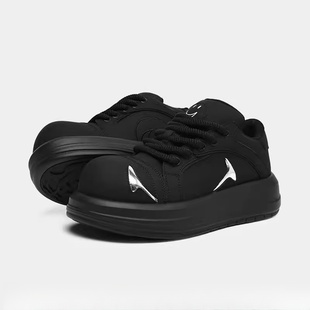 黑色厚底百搭胖丁面包鞋男女同款高街小众潮流板鞋情侣大头德比鞋