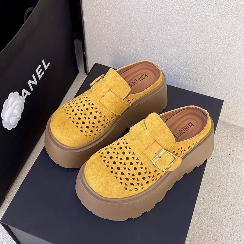 厚底勃肯鞋女包头半拖鞋外穿2025新款鞋子网红镂空透气洞洞凉拖鞋