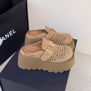 厚底内增高8CM小个子勃肯凉拖鞋女夏外穿2025懒人镂空包头半拖鞋