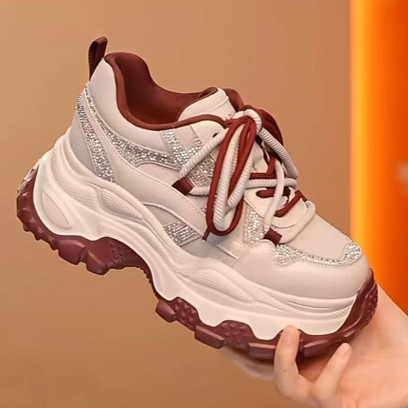 厚底水钻老爹鞋女2026春季新款爆款增高6cm显脚小百搭时尚运动鞋
