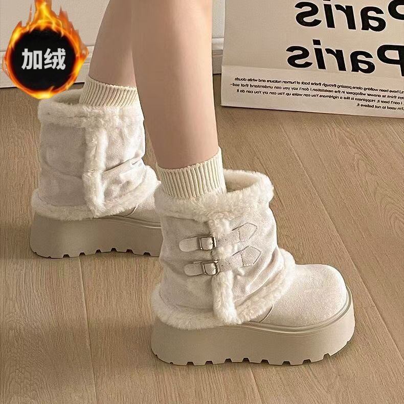 白色厚底加绒加厚雪地靴女2025新款冬季东北保暖毛毛增高防滑棉鞋,女鞋,时尚雪地靴,淘宝优惠券,粉丝福利购,淘宝优惠卷