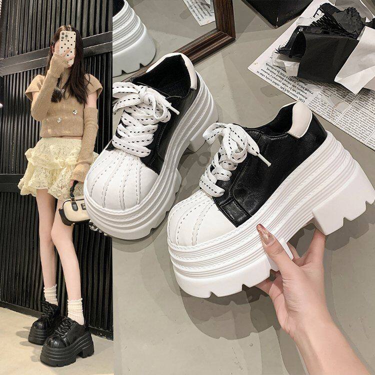 欧货贝壳头系带拼色大头芒果头JK小皮鞋乐福鞋单鞋百搭小个子女鞋