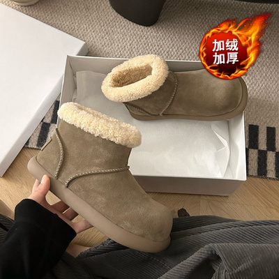 丑萌大头雪地靴男2025冬季新款小土豆毛毛短靴厚底加绒加厚大棉鞋