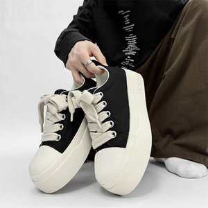 原创大头鞋黑白百搭帆布鞋男女款小众厚底增高情侣休闲百搭滑板鞋