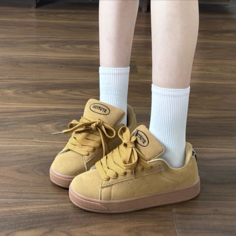 黑豹纹翻毛皮面包鞋防滑耐磨橡胶底学生运动休闲板鞋2025春季新款