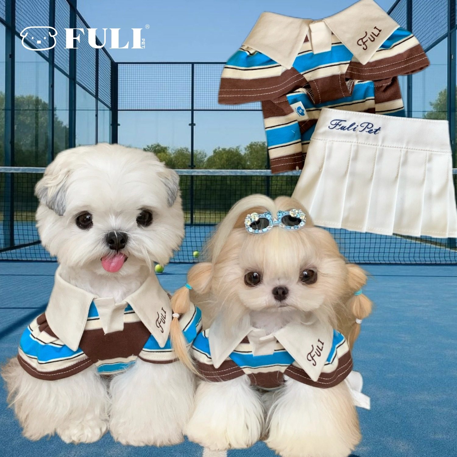 FULIPET「棒球套装」polo衫+棒球裙.假日系列.西施犬马尔济斯比熊