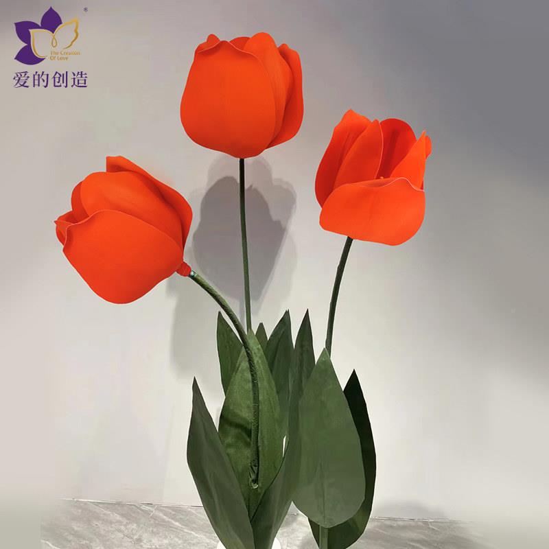 婚庆高端纸艺定饰制大装仿真红郁金香橱窗布202OH-0置婚摆礼舞台