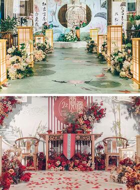 新花中式婚庆宫ZAI灯路原梅木方柱婚礼舞台现场布置道具装饰引摆