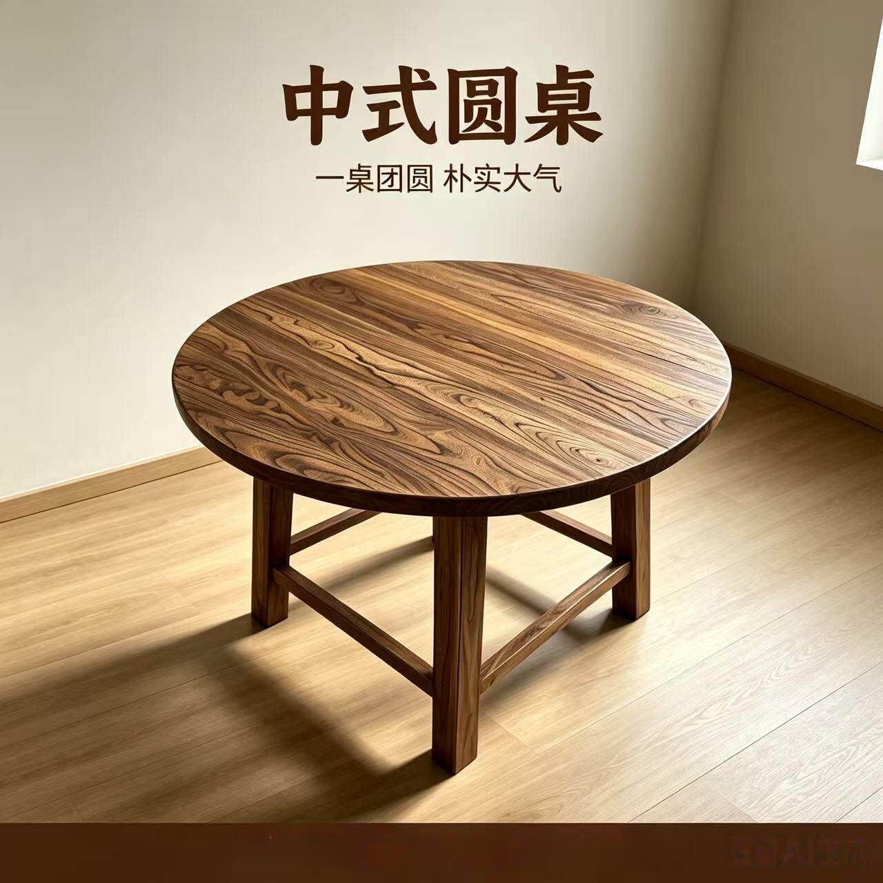 榆台木实木圆桌餐桌老中式复古家用客厅饭店圆形桌子大4圆阳桌小