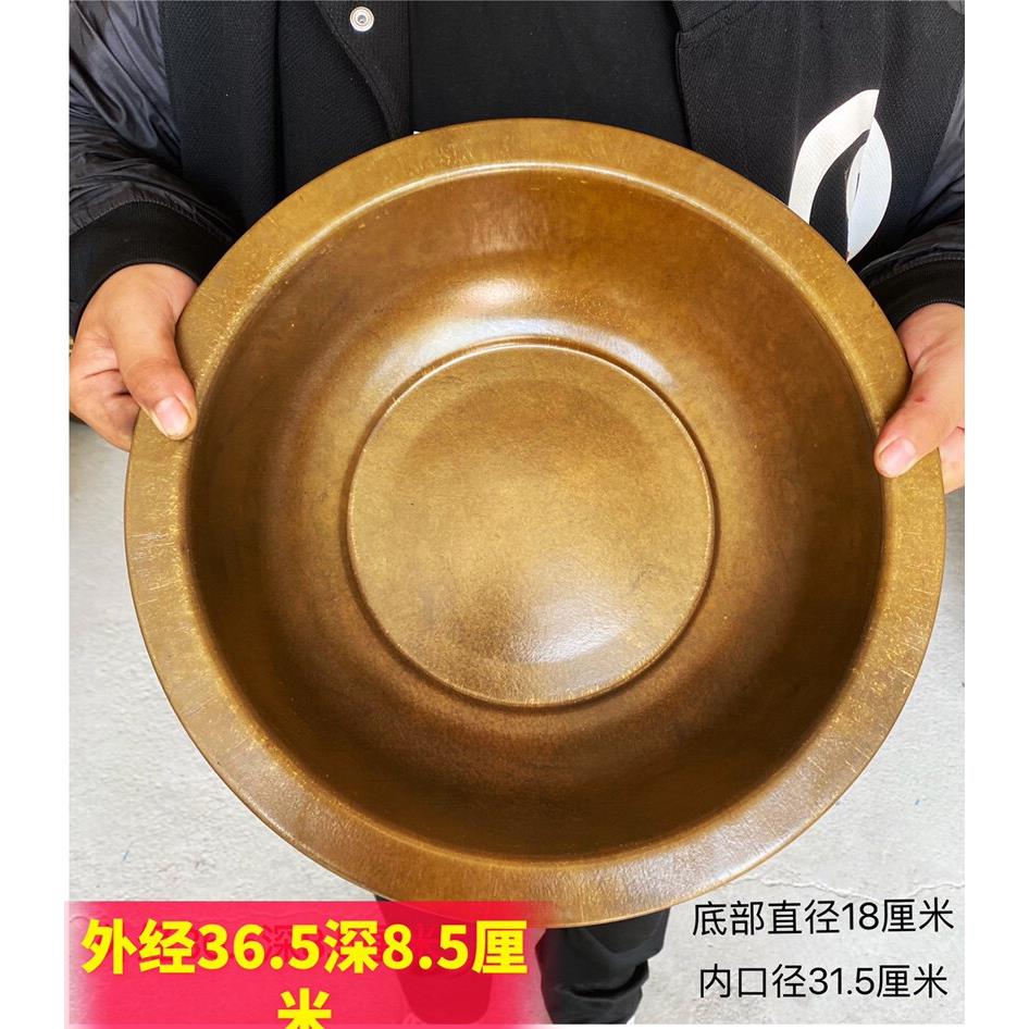 水纯铜手工加厚黄盆2002盆用盆结婚喜铜盆脸盆洗脚盆榆家木桌火盆