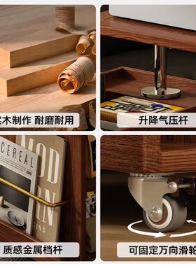 实木可升降置动推车家用发边几客厅多功能收纳柜多BS\/百索层移储