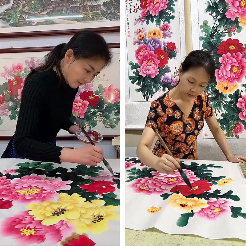 绘国画牡丹手花开富贵装饰画入户挂中廊堂玄关壁画新中式走过UMR