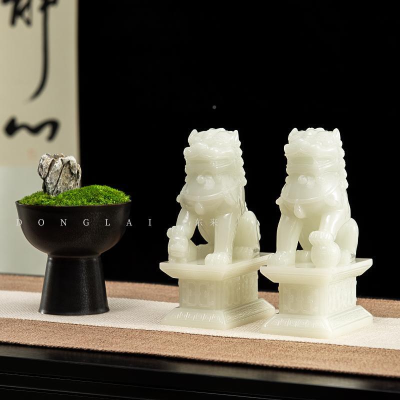 新室间中式彷白玉狮子摆件艺树脂工品样板书房书柜陈设茶柜DL-ZS0