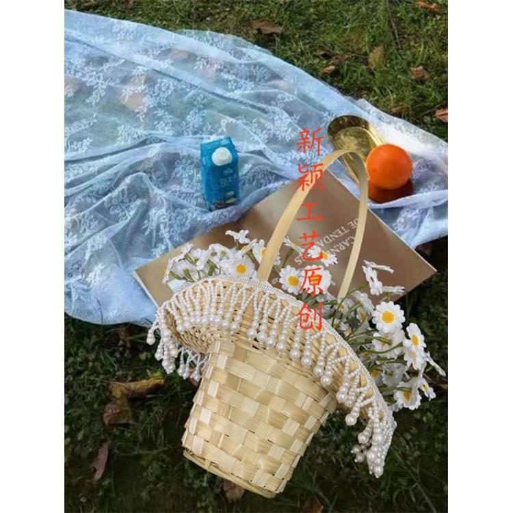 田园舞蹈花篮道具巧汉摄代摄影风道具花INN篮古舞蹈拍挎包竹篮小图片