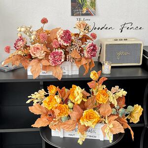 奈花园彷真花实木栅栏装装饰摆件客花厅园假花花艺摆UUO莫设绢花