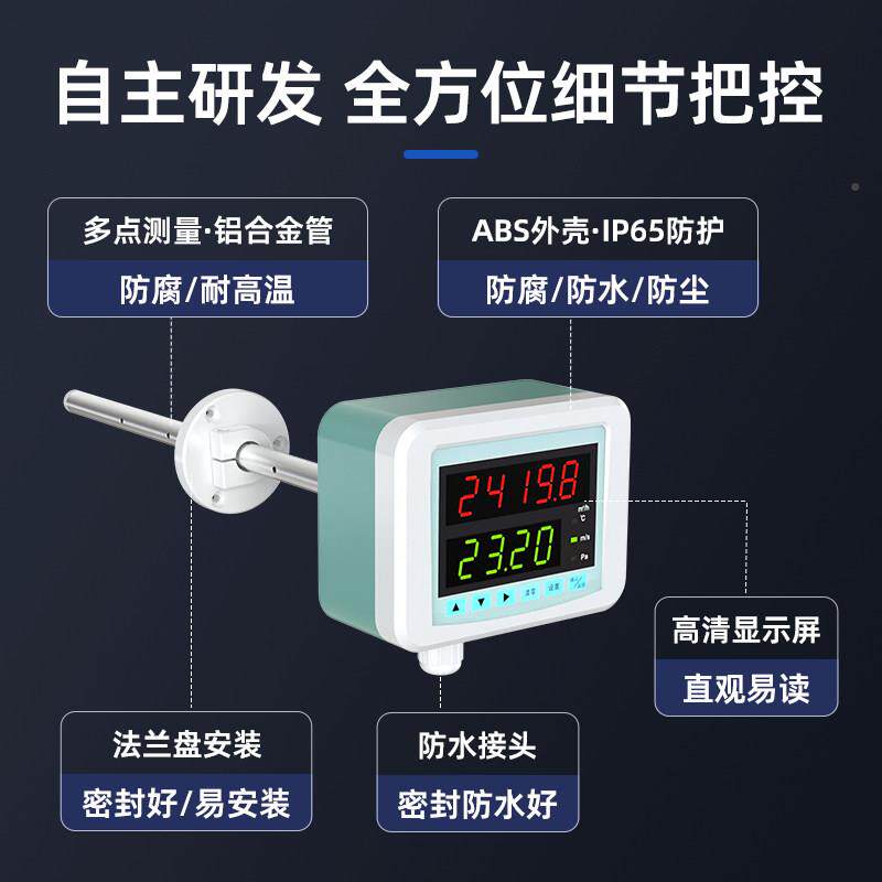 人防风量测量仪量装风速感测管道式大屏显置示工业高精器度流计
