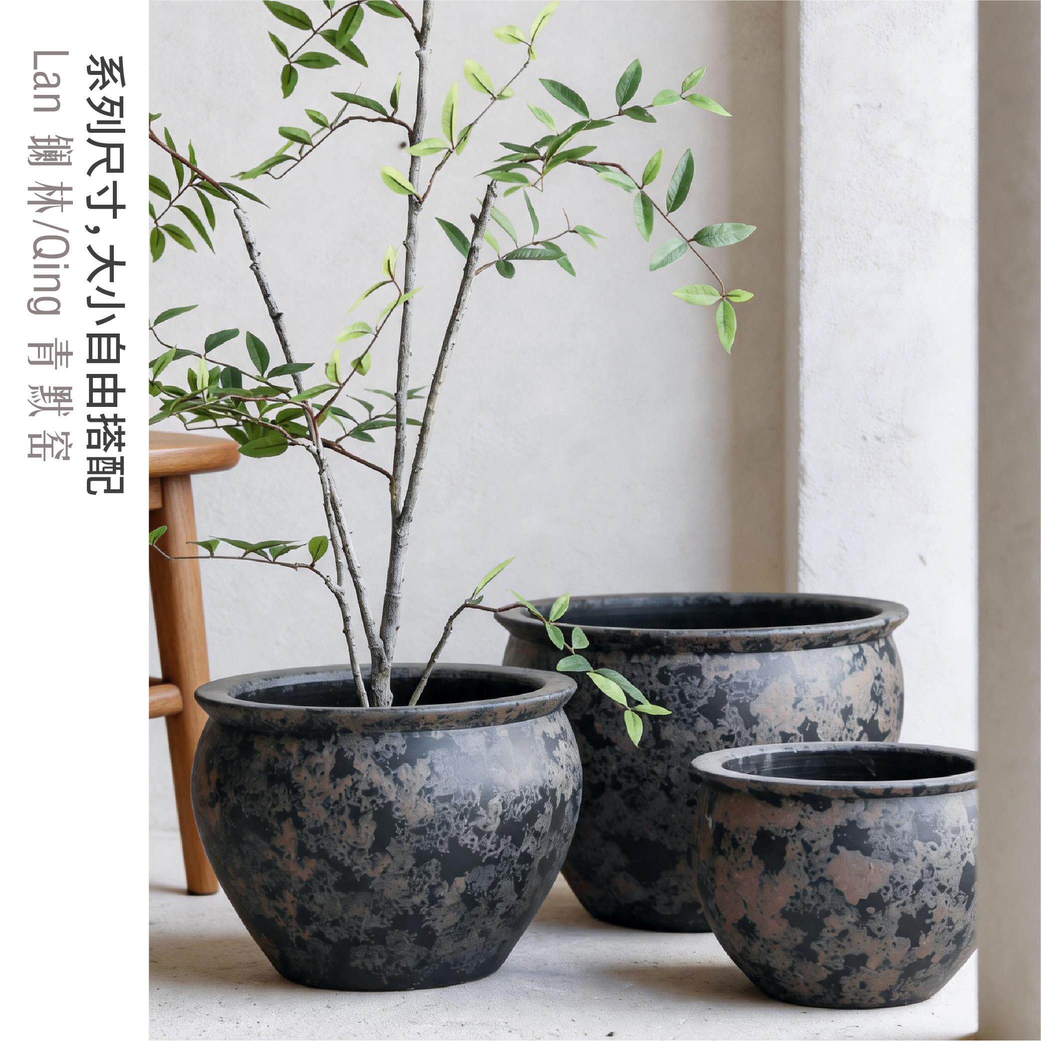 彷纹理陶瓷大缸古法生G-025态养鱼大缸圆形盆种型花绿植客厅庭院