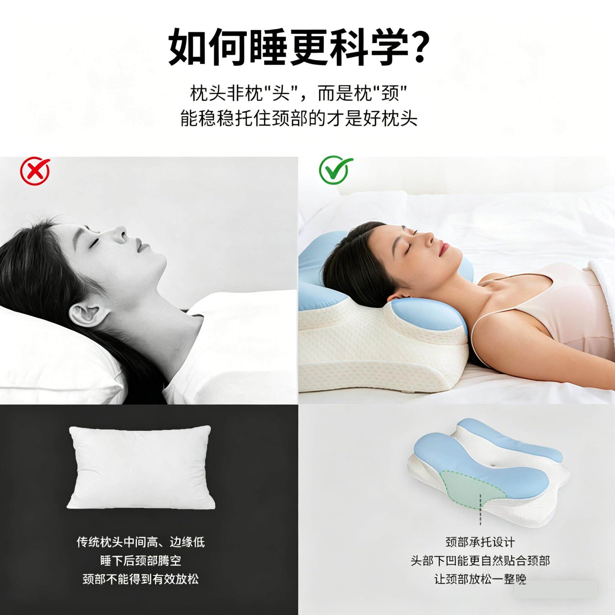 忆睡枕头护颈椎助睡眠记慢回弹枕芯蝶形侧睡颈护椎枕头觉专用人体